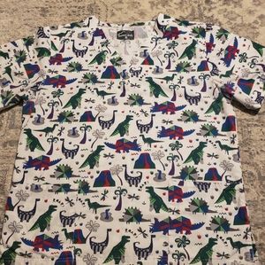 Buttersoft Unisex Scrub Top Size Medium Blue Green Red Gray Dinosaurs ROAR!
